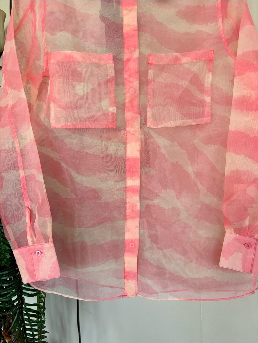 NWT Rachel Zoe Pink & Cream Sheer Camouflage Button-Up Shirt Jacket Blouse - Picture 9 of 13